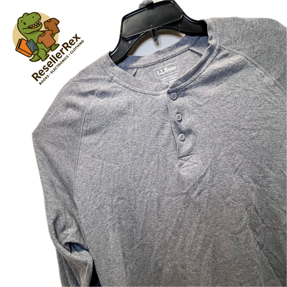 L.L. Bean Mens Henley Shirt‎ XL Regular Gray Long Sleeve Traditional Fit